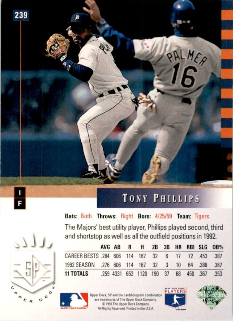 1993 Upper Deck SP Tony Phillips . Detroit Tigers #239