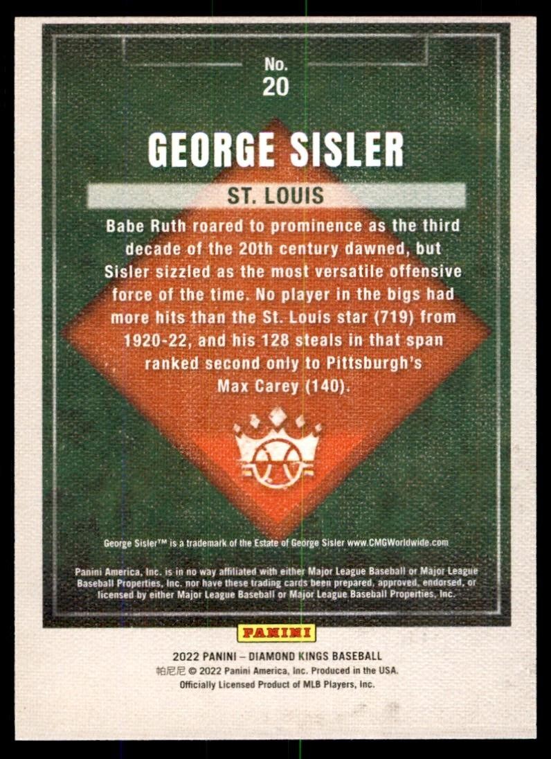 2022 Panini Diamond Kings. George Sisler Baseball Cards #20
