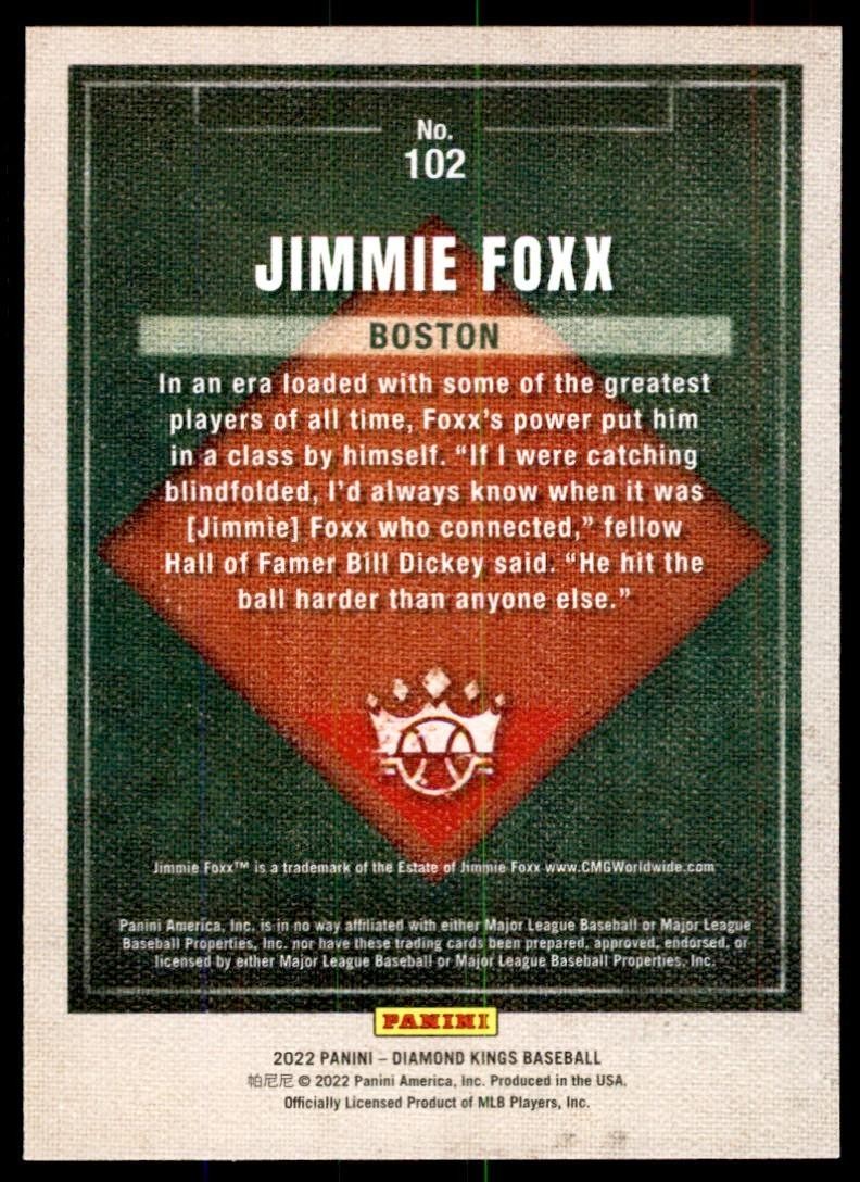 2022 Panini Diamond Kings. Jimmie Foxx A Baseball Cards #102