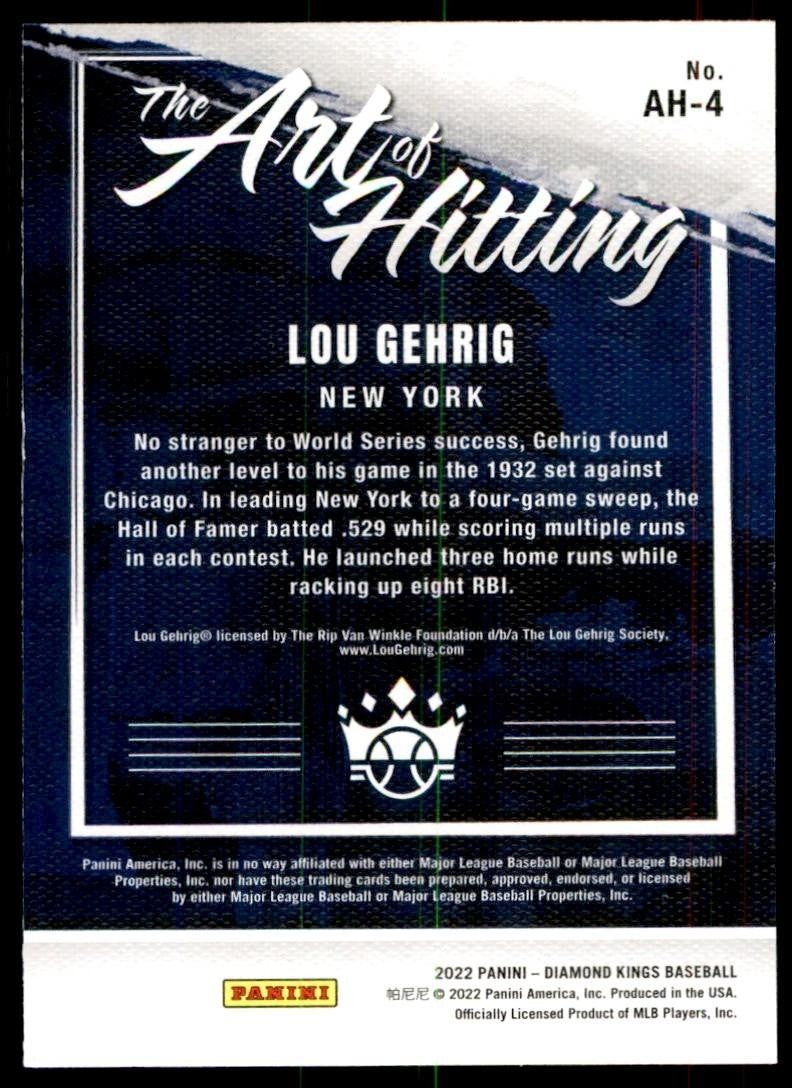 2022 Panini Diamond Kings. Lou Gehrig Baseball Cards #AH-4