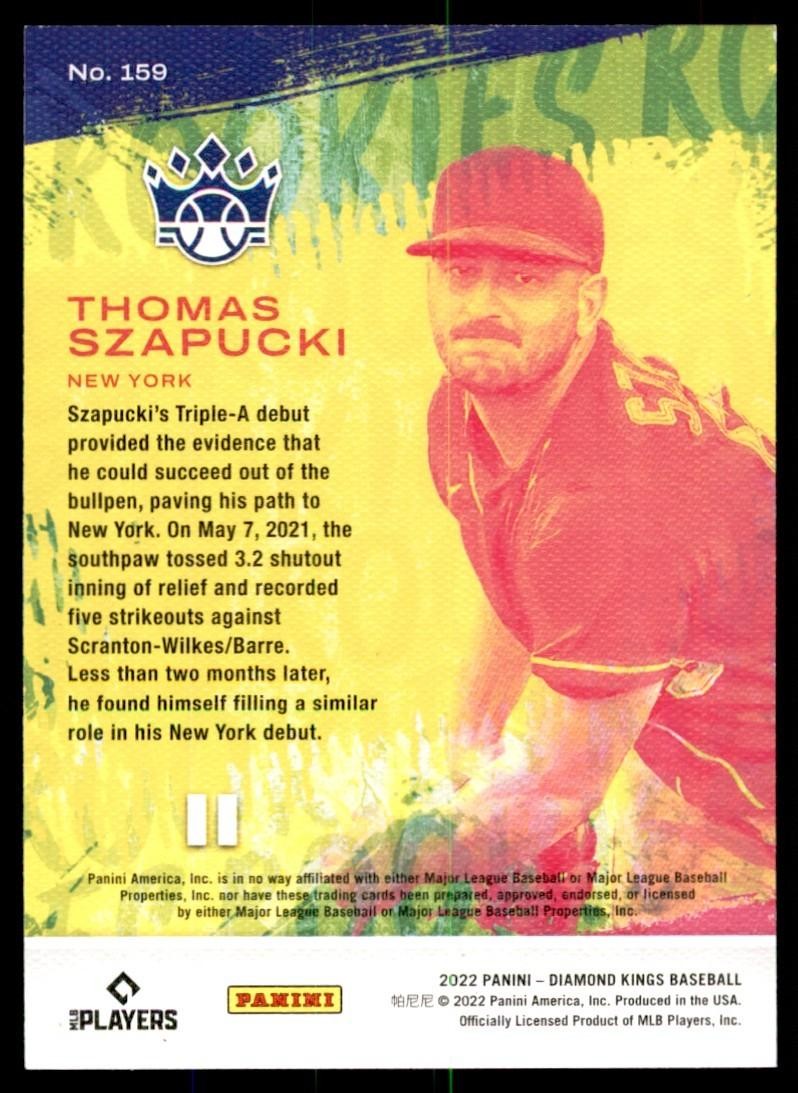 2022 Panini Diamond Kings Thomas Szapucki Baseball Cards #159
