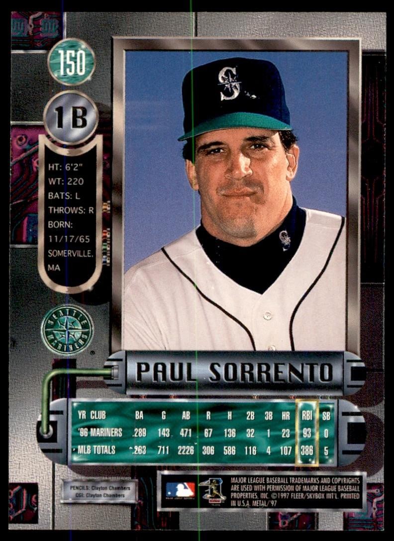 1997 Fleer Metal Universe Paul Sorrento Baseball Cards #150