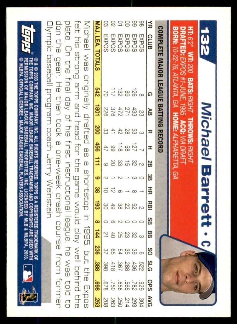 2004 Topps Michael Barrett Baseball Cards #132