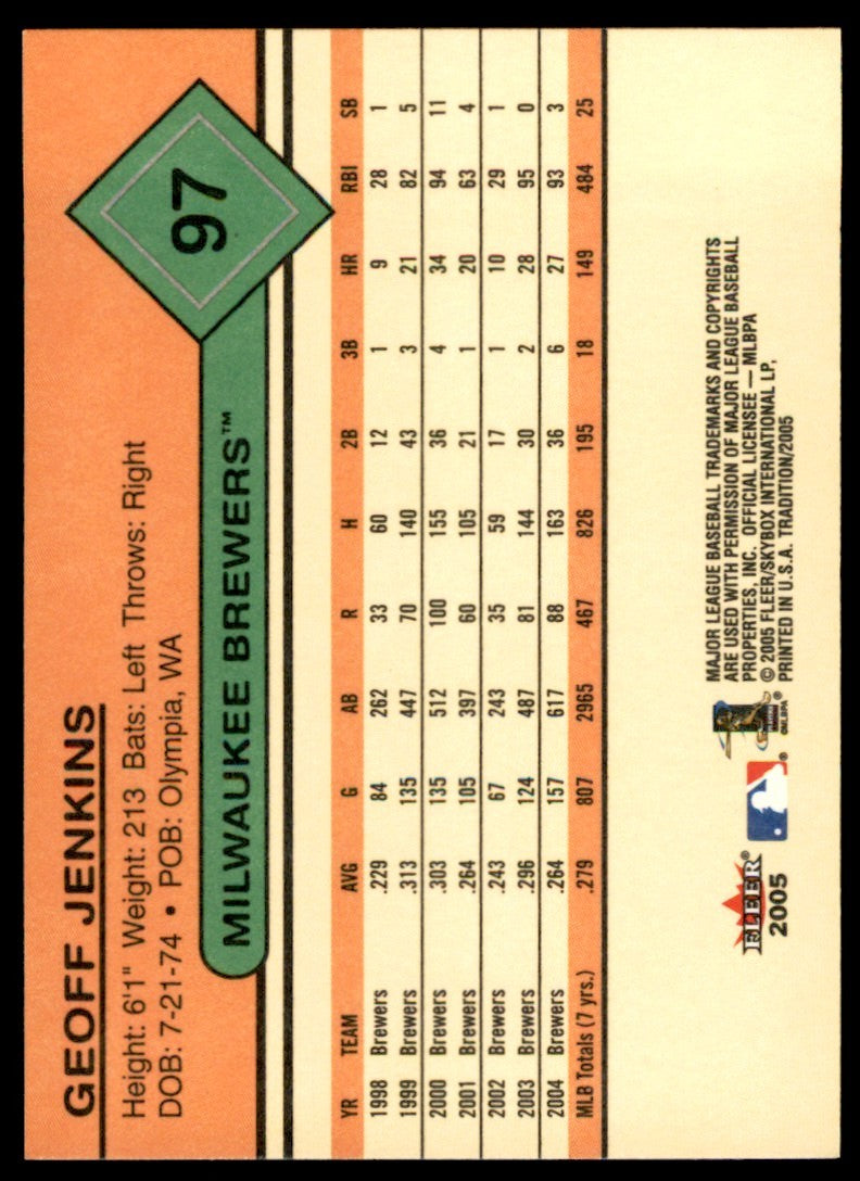2005 Fleer Tradition Geoff Jenkins . Milwaukee Brewers #97