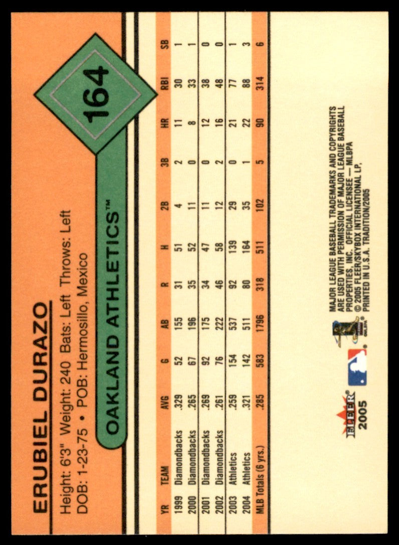 2005 Fleer Tradition Erubiel Durazo . Oakland Athletics #164