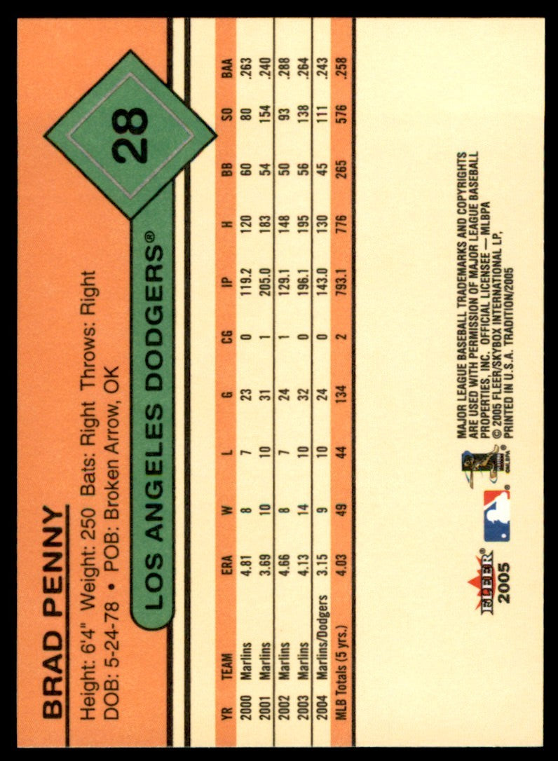 2005 Fleer Tradition Brad Penny . Los Angeles Dodgers #28