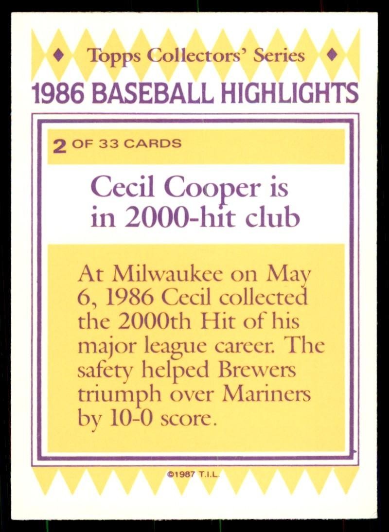 1987 Topps Collectors Series Cecil Cooper Baseball Cards #2