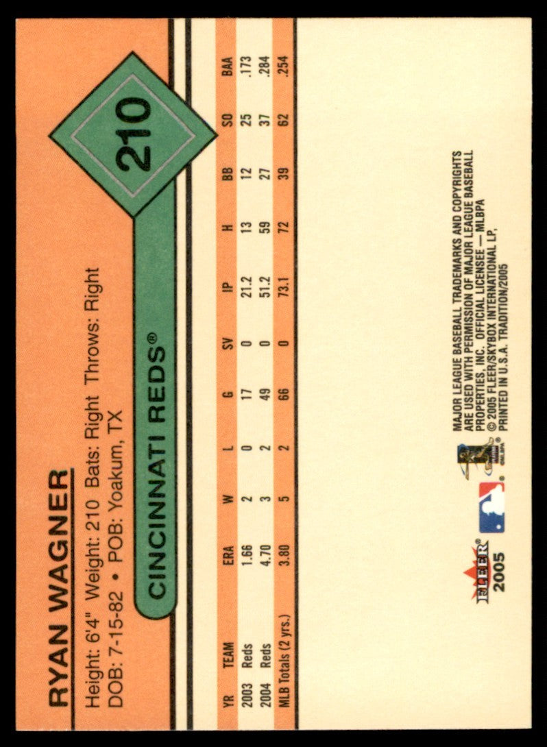 2005 Fleer Tradition Ryan Wagner . Cincinnati Reds #210