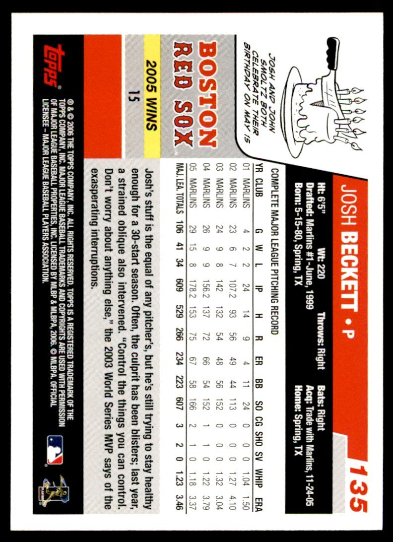 2006 Topps Baseball Josh Beckett . Boston Red Sox #135