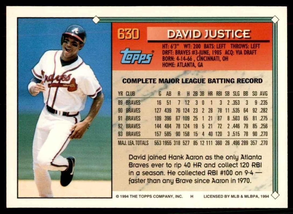 1994 Topps Gold David Justice A Baseball Cards #630