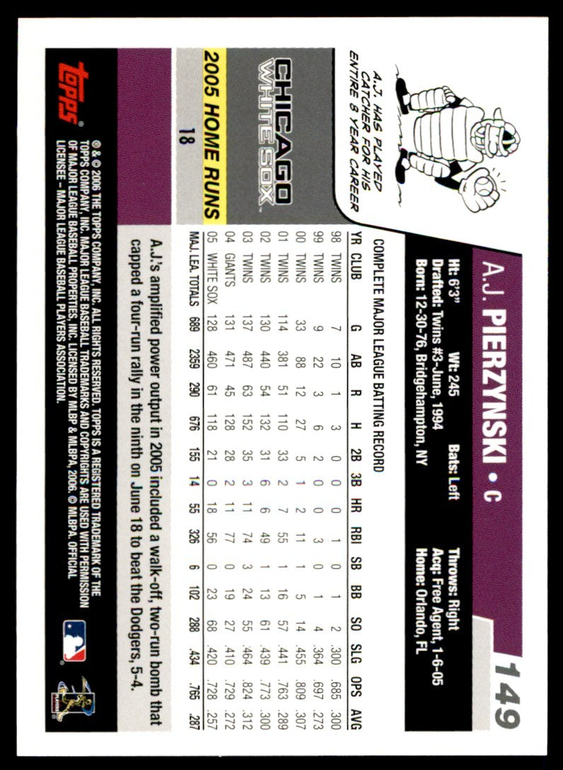 2006 Topps Baseball A.J. Pierzynski . Chicago White Sox #149