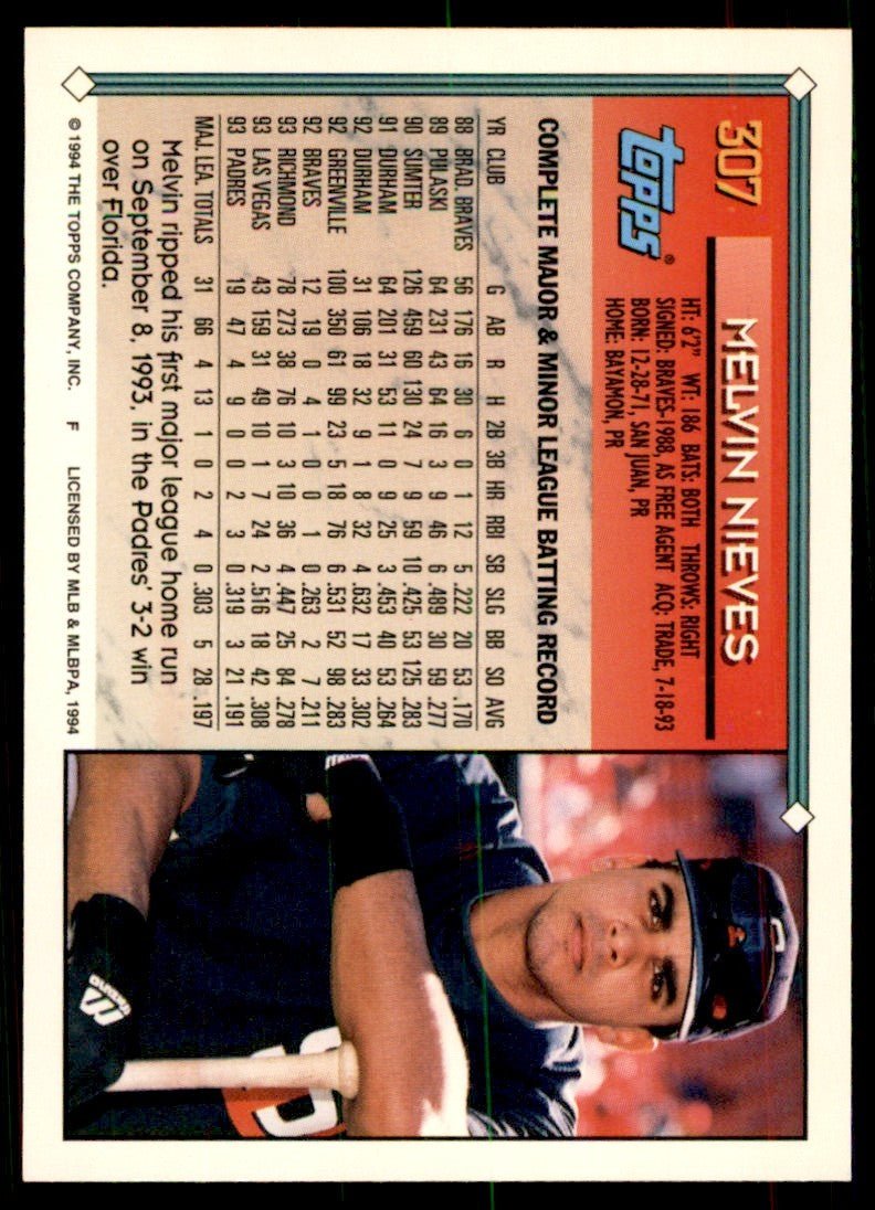 1994 Topps Gold Melvin Nieves Baseball Cards #307