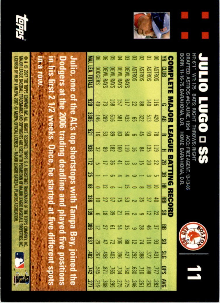 2007 Topps Julio Lugo . Boston Red Sox #11