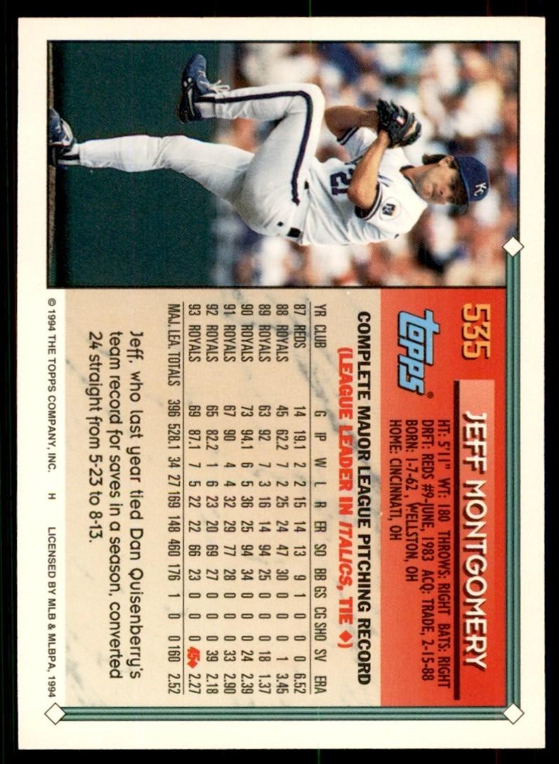 1994 Topps Gold Jeff Montgomery Baseball Cards #535