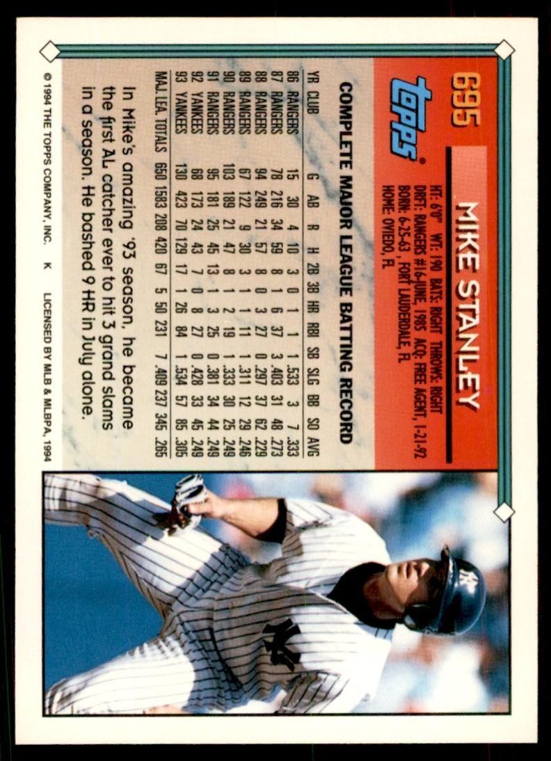 1994 Topps Gold Mike Stanley Baseball Cards #695
