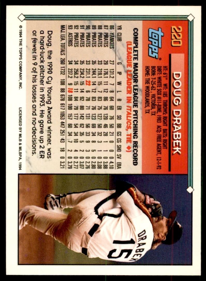 1994 Topps Gold Doug Drabek B Baseball Cards #220