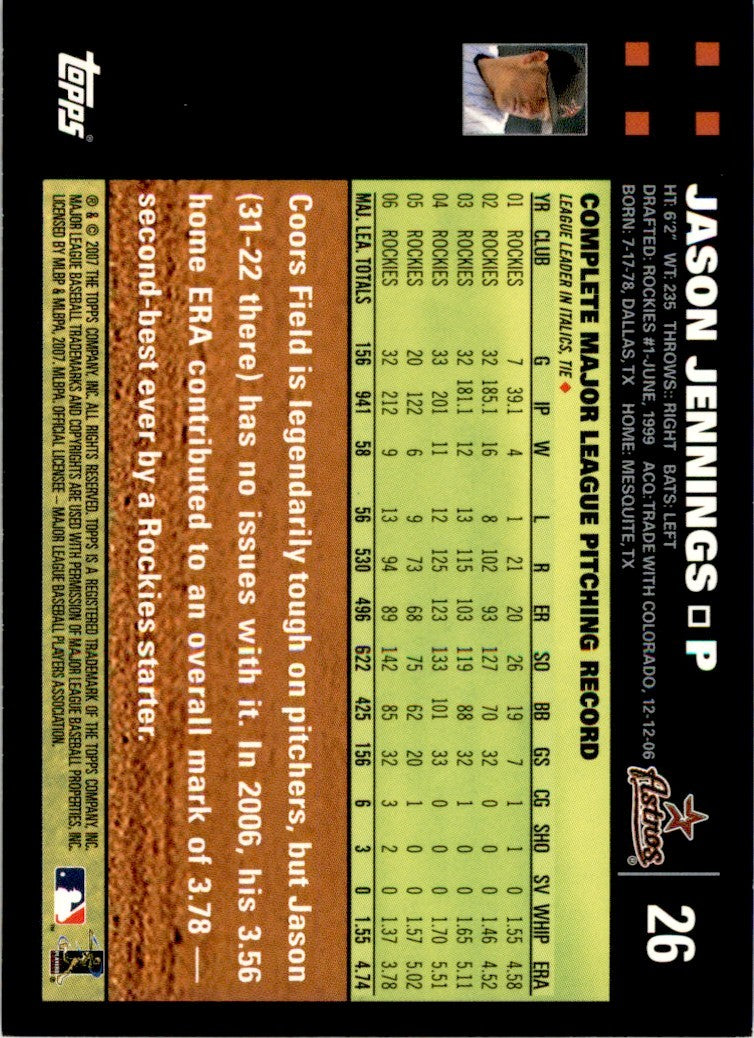2007 Topps Jason Jennings . Houston Astros #26