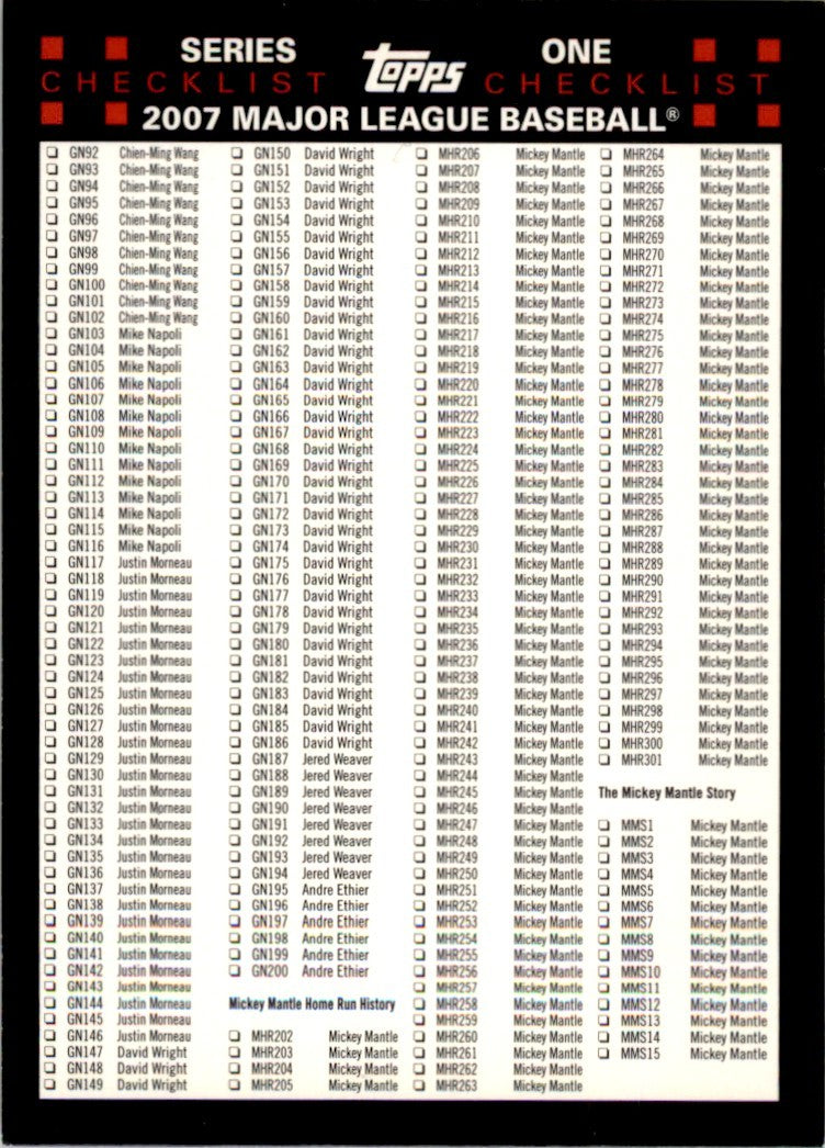2007 Topps Baseball Checklist Series 1 (2 of 3) . #2