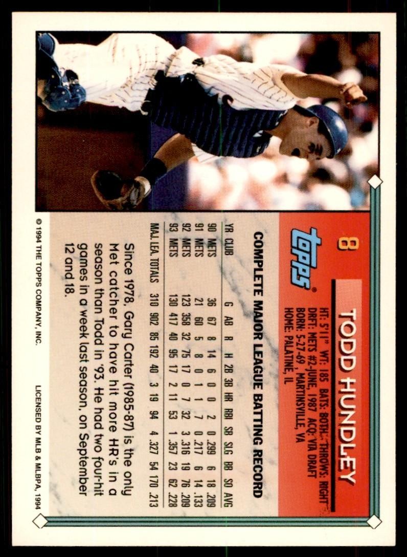 1994 Topps Gold. Todd Hundley Baseball Cards #8