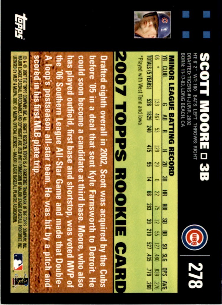 2007 Topps Baseball Scott Moore Rookie . Chicago Cubs #278