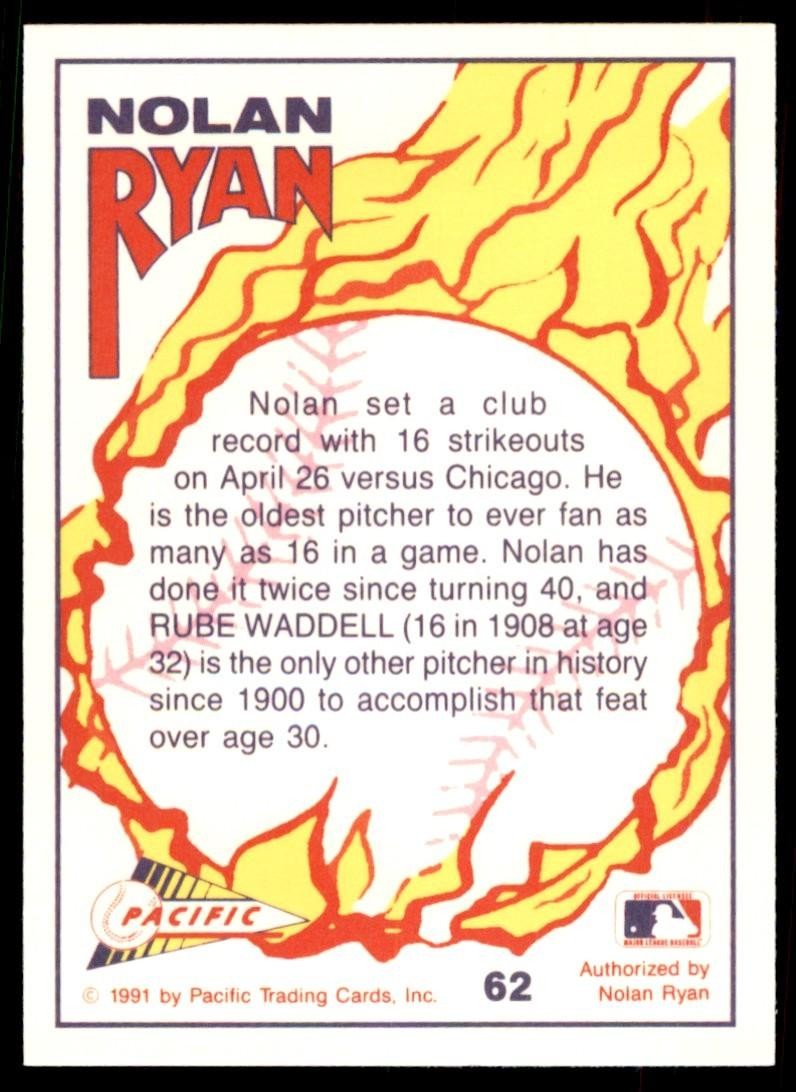 1991 Pacific Nolan Ryan Express Ranger Club Record 16 Strikeouts Baseball Cards
