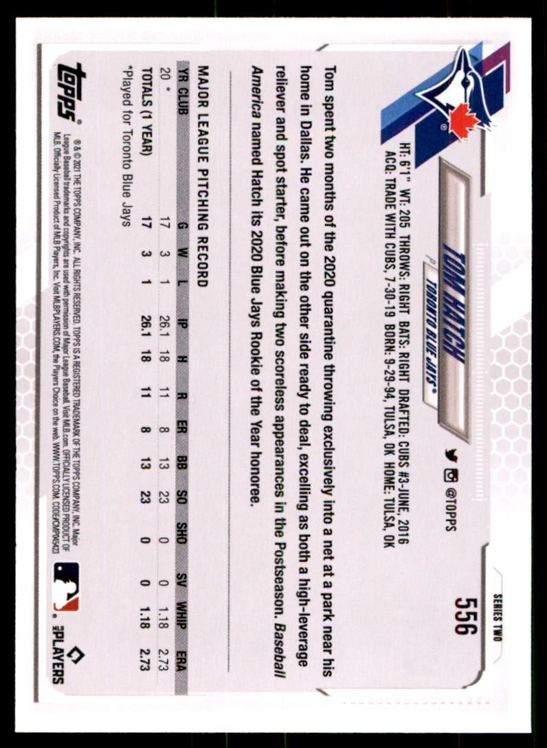 2021 Topps Tom Hatch A Baseball Cards #556
