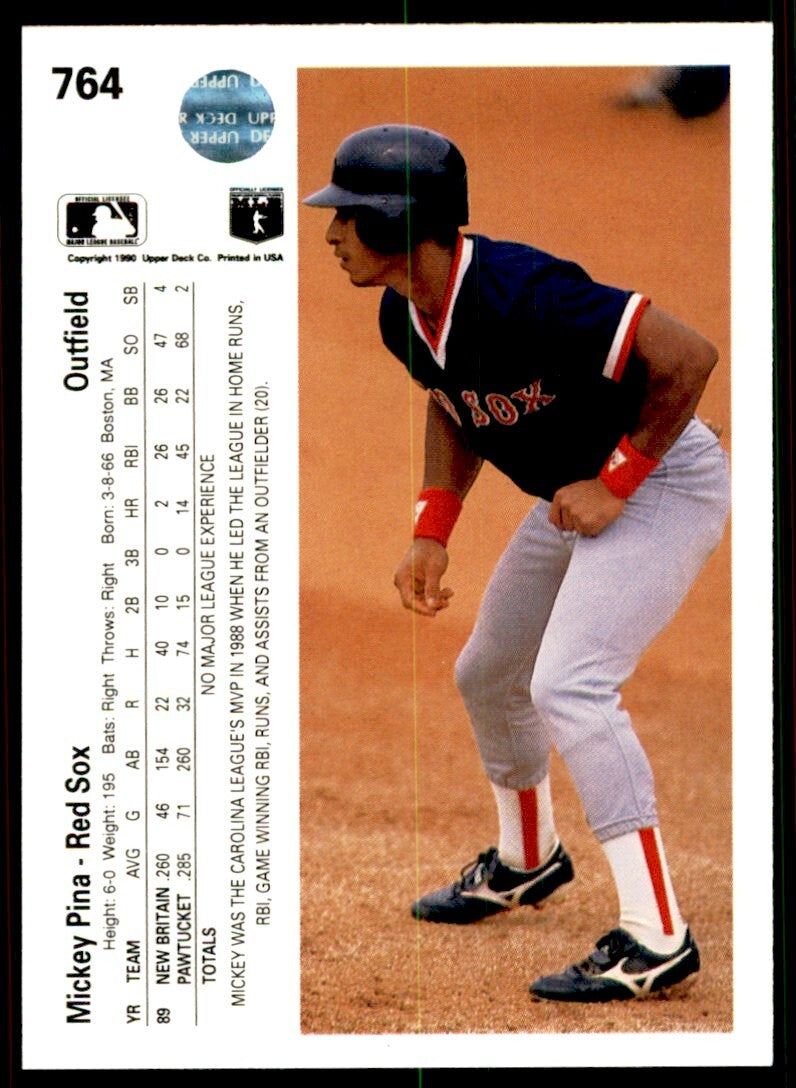 1990 Upper Deck High Series Mickey Pina Rookie . Boston Red Sox #764