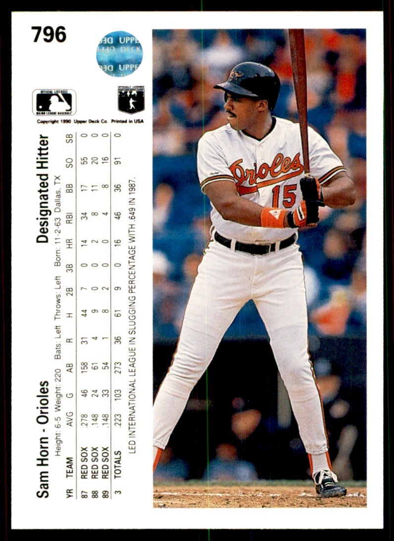 1990 Upper Deck High Series Sam Horn . Baltimore Orioles #796