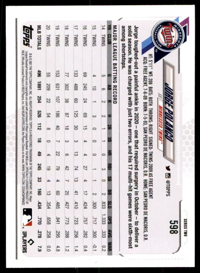 2021 Topps Jorge Polanco Baseball Cards #598