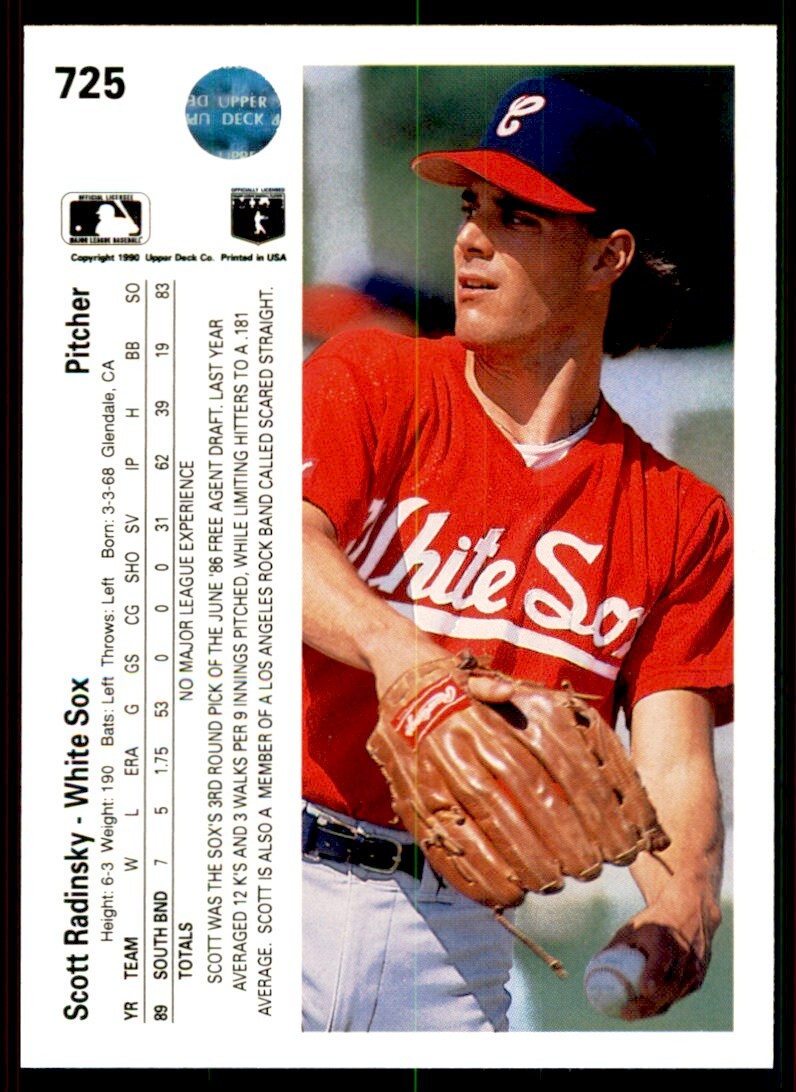 1990 Upper Deck High Series Scott Radinsky Rookie . Chicago White Sox #725
