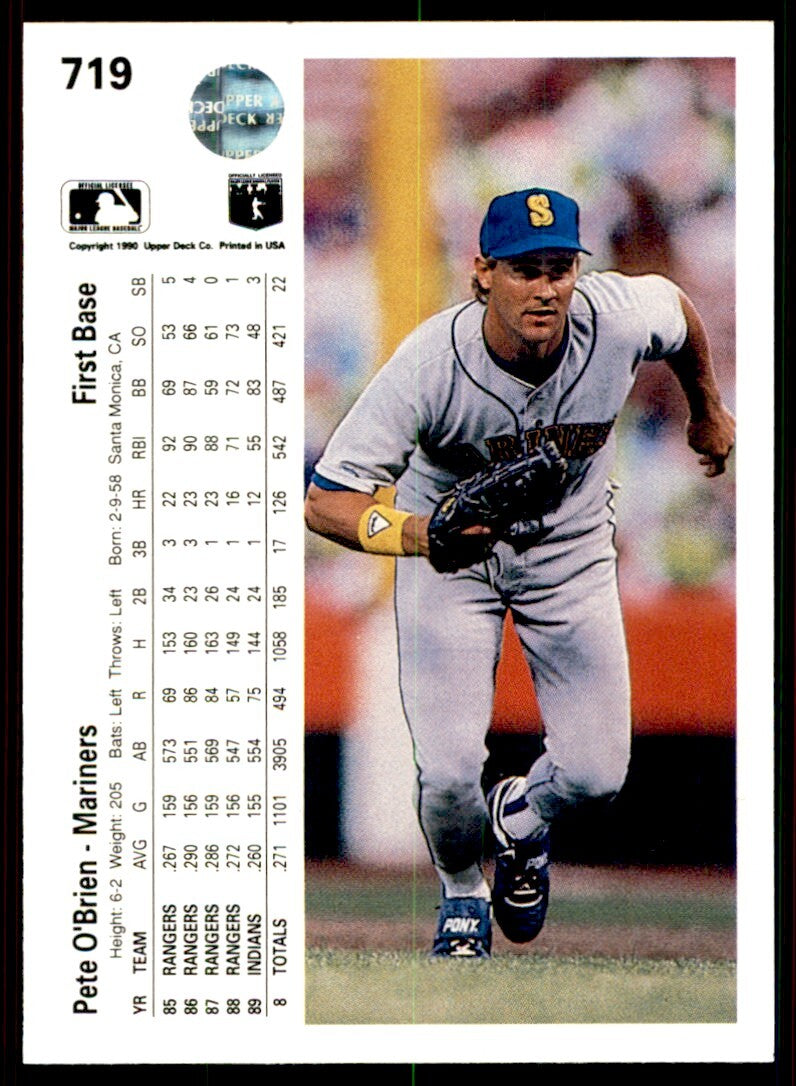 1990 Upper Deck High Series Pete O'Brien . Seattle Mariners #719