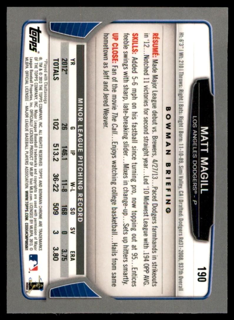 2013 Bowman Chrome Matt Magill Baseball Cards #190
