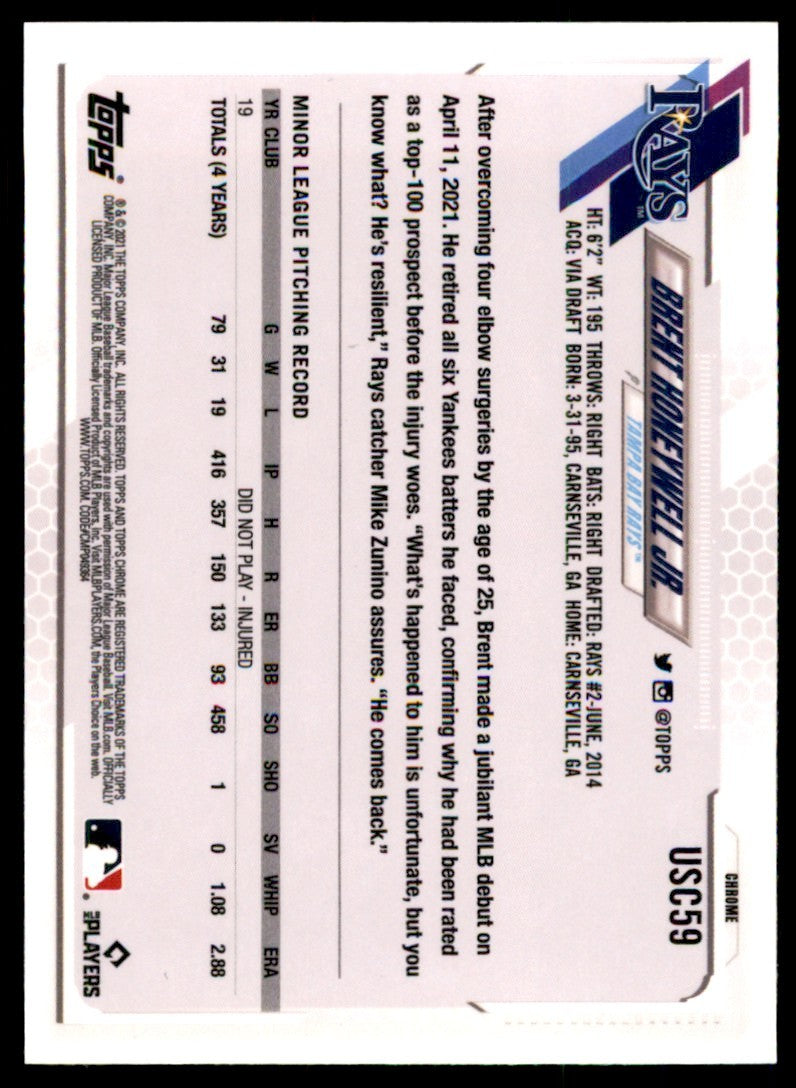 2021 Topps Chrome Brent Honeywell Jr. Baseball Cards #USC59