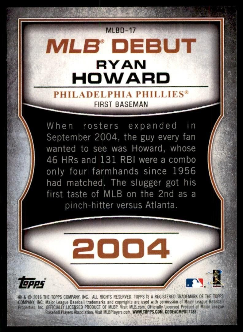 2016 Topps Ryan Howard A Baseball Cards #MLBD-17