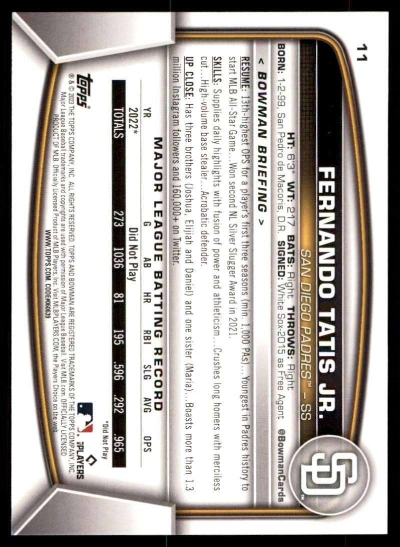 2023 Bowman Fernando Tatis Jr. Baseball Cards #11
