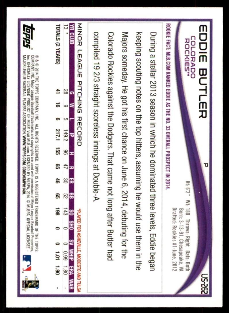 2014 Topps. Eddie Butler Baseball Cards #US-262