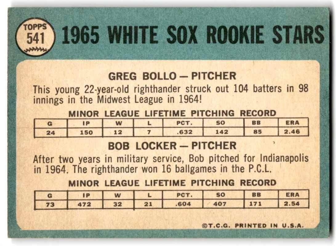 1965 Topps High Numbers Greg Bollo/Bob Locker Rookie Baseball Cards #541