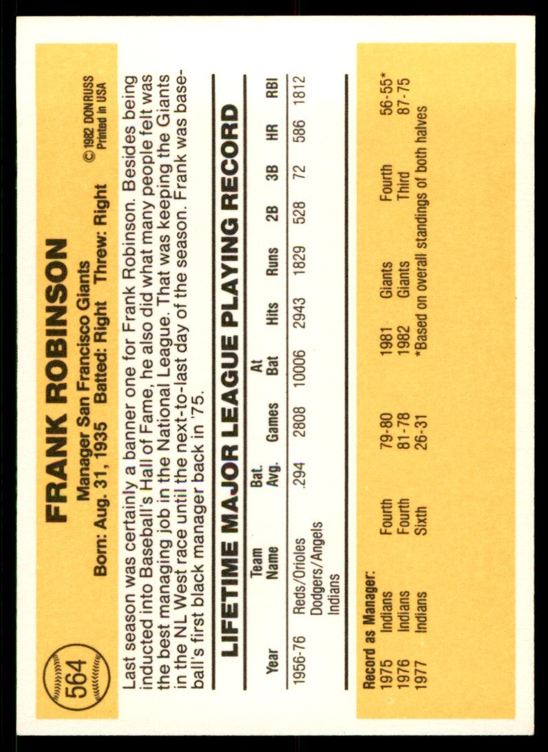 1983 Donruss.Baseball Frank Robinson . San Francisco Giants #564