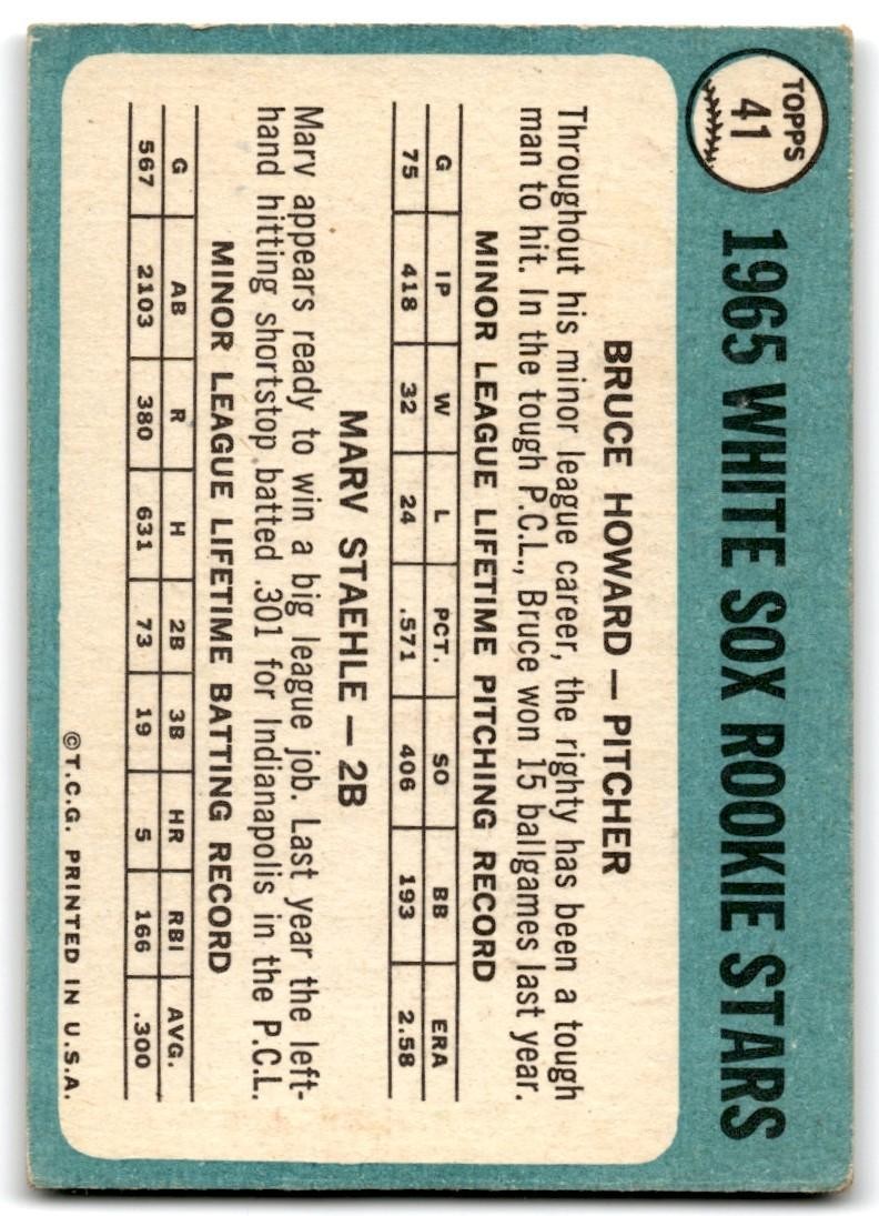 1965 Topps Bruce Howard/Marv Staehle Baseball Cards #41