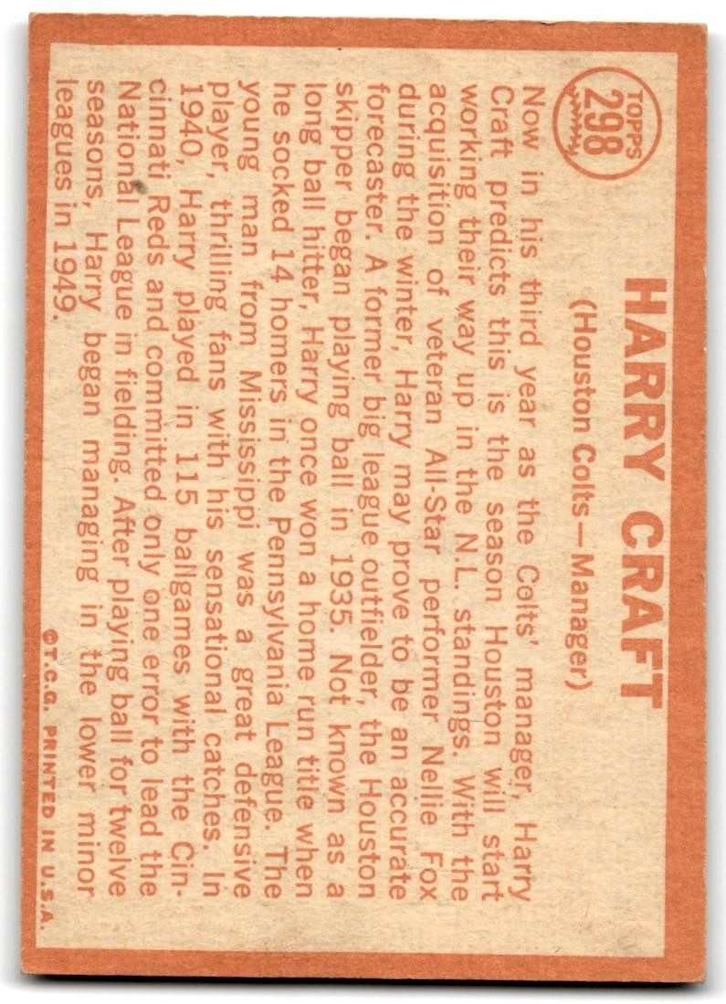 1964 Topps Harry Craft Baseball Cards #298
