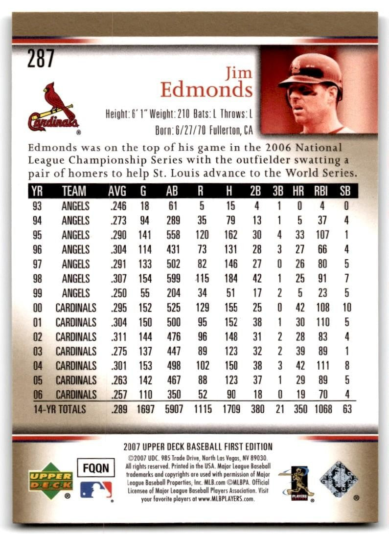 2007 Upper Deck First Edition Jim Edmonds Baseball Cards #287