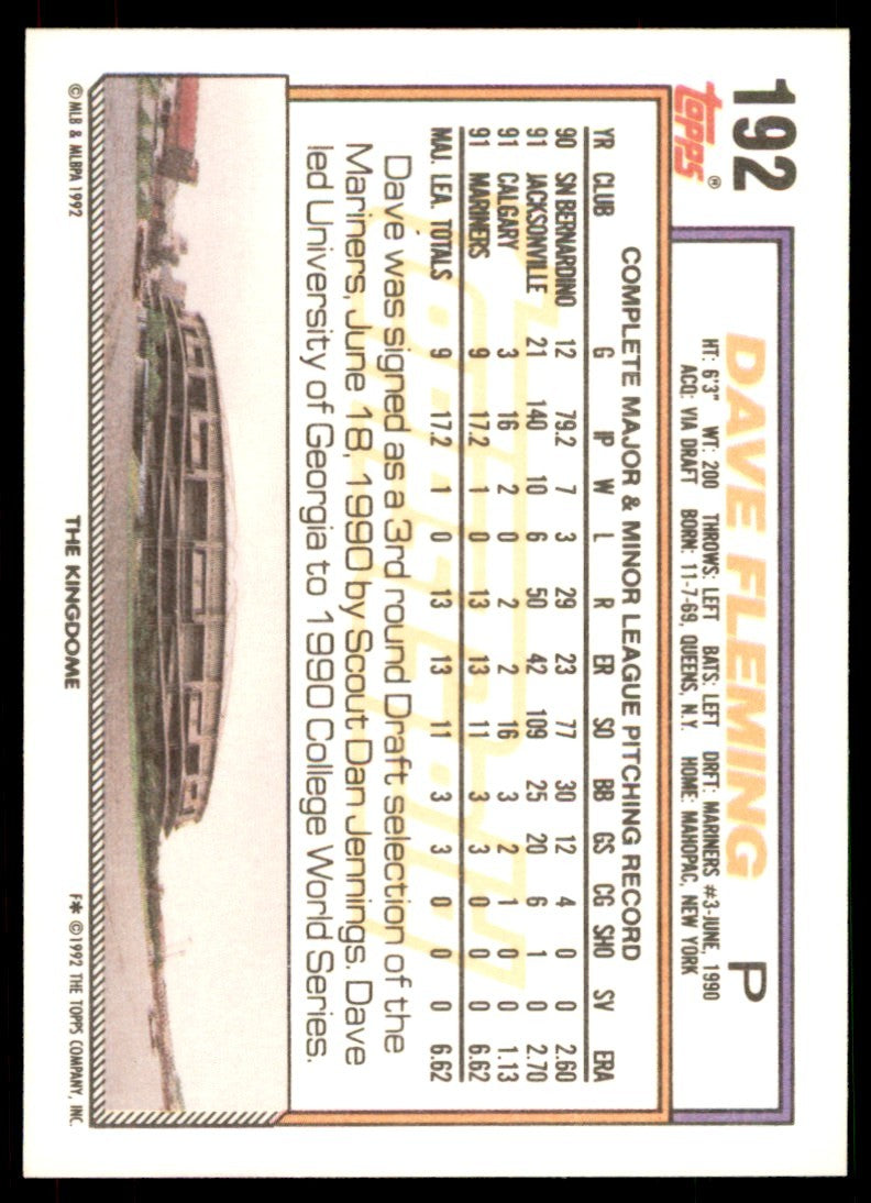 1992 Topps.Gold Winners Dave Fleming Seattle Mariners #192