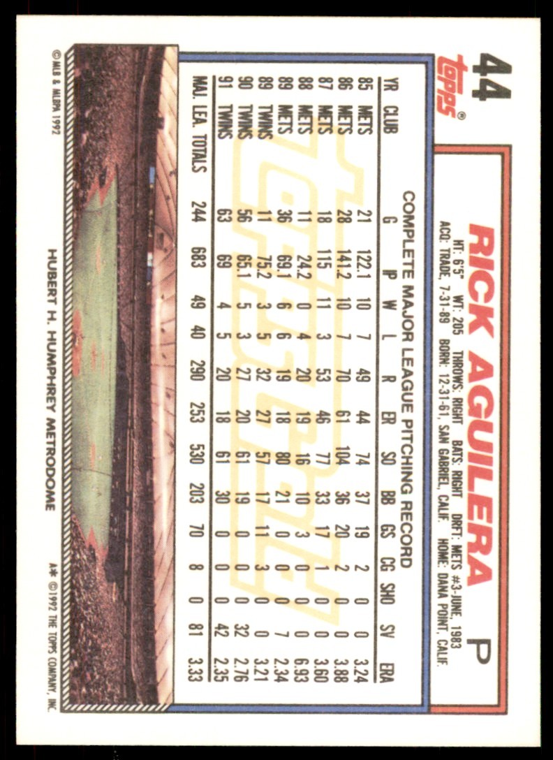 1992 Topps.Gold Winners Rick Aguilera Minnesota Twins #44