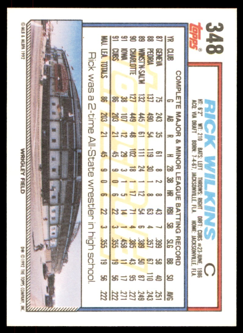 1992 Topps Gold Winners Rick Wilkins . Chicago Cubs #348