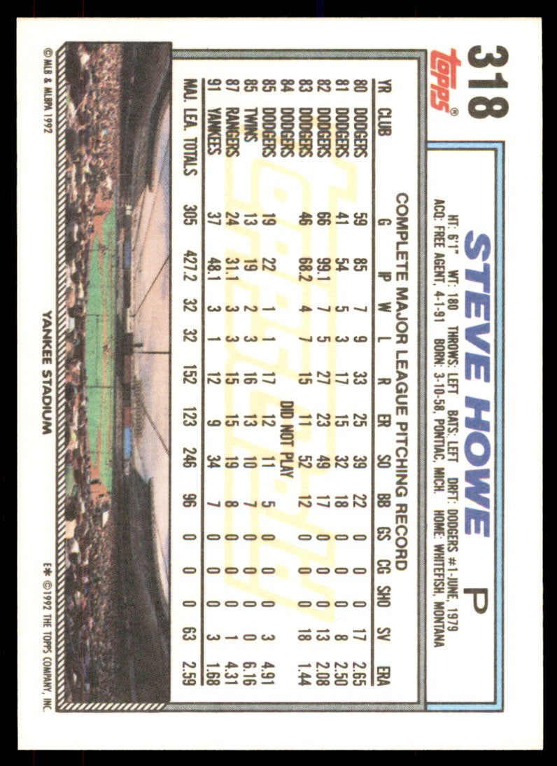 1992 Topps Gold Winners. Steve Howe . New York Yankees #318