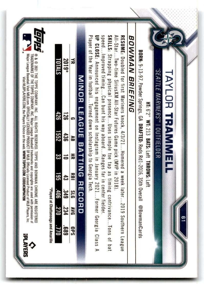 2021 Bowman Chrome Taylor Trammell Rookie A Baseball Cards #61