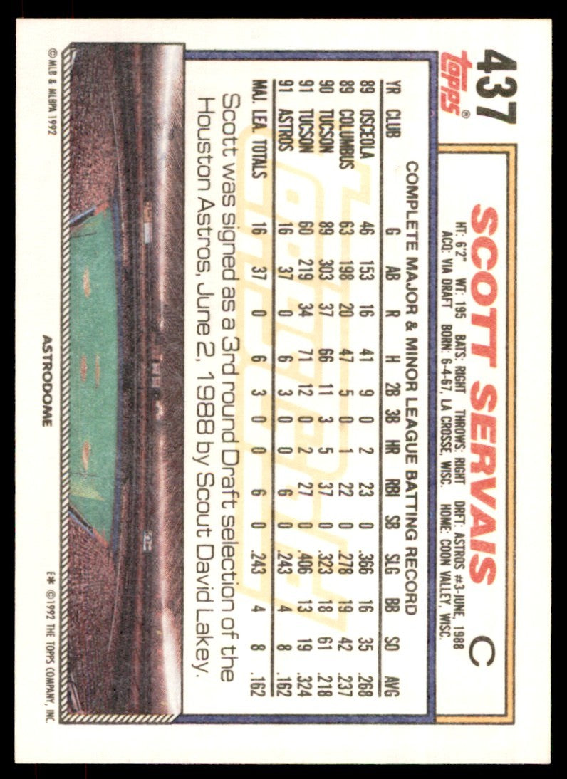 1992 Topps Gold Winners. Scott Servais . Houston Astros #437