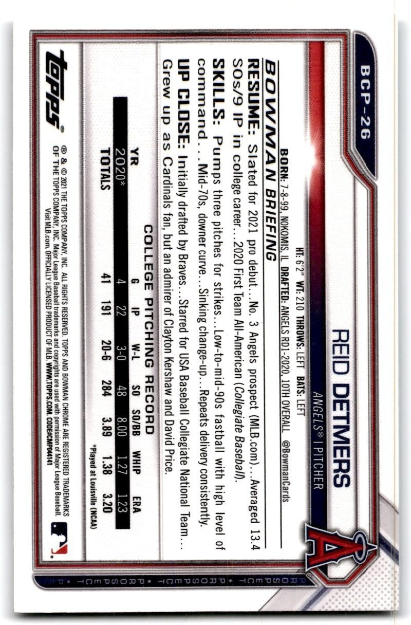2021 Bowman Chrome Reid Detmers C Baseball Cards #BCP-26