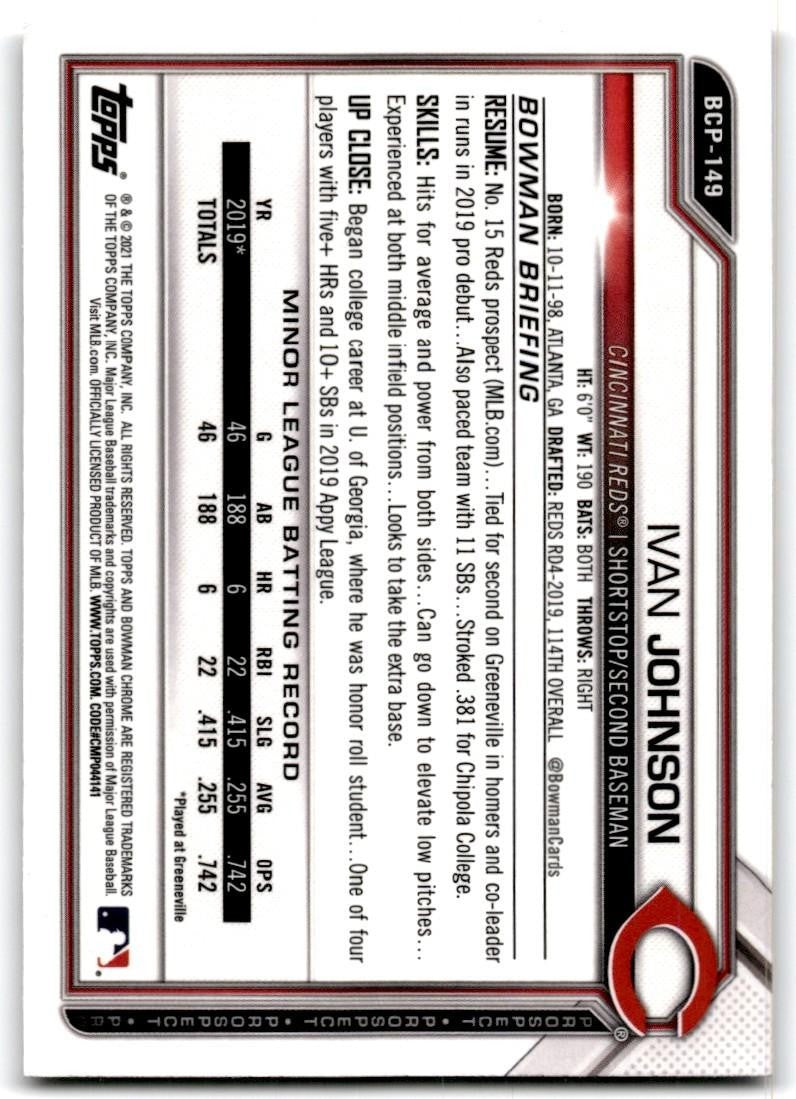 2021 Bowman Chrome Ivan Johnson Baseball Cards #BCP-149