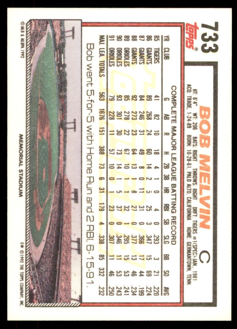 1992 Topps Gold Winners. Bob Melvin . Baltimore Orioles #733
